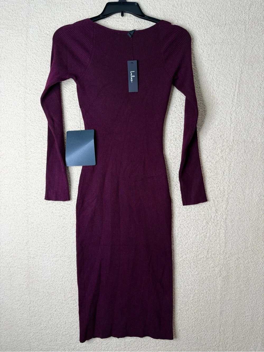 Lulus Wondrous Winter Plum Ribbed Long Sleeve Bodycon Sweater Dress Size L NWT